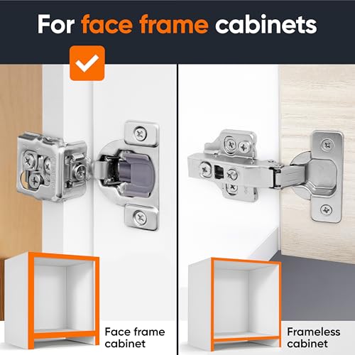 Decobasics 50 Pack Soft Close Cabinet Hinges 1-1/4" Overlay for Kitchen Cabinet Doors, Slow Self-Closing Concealed Hidden Hinges for Face Frame –Stainless Steel, 3-Way Adjustable & Quiet Close Damper - size: 1-1/4 Inch