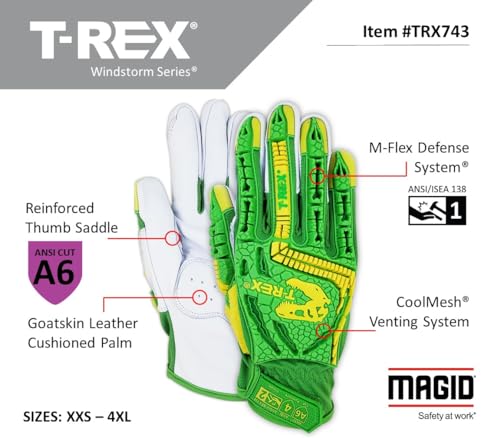 Magid T-REX TRX743 A6 Impact Gloves, Goatskin, 1 Pair, Size 9/Large - size: 9/L, style: 1 Pair