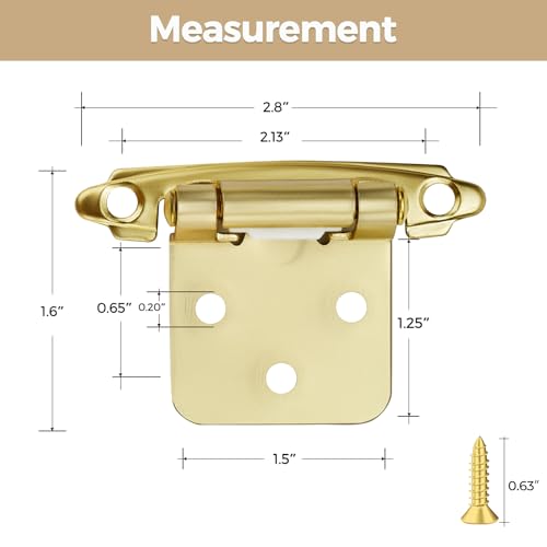 4 Pack 2 Pair Gold Cabinet Hinges, 1/2" Overlay Semi-Concealed Hinges - color: Gold, size: 1/2" Overlay