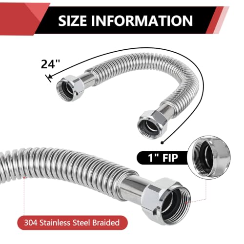 2piece EFIELD Flexible SS Corrugated Hose Connector,1" FIP x24"Length - size: 24"L(1" FIP)