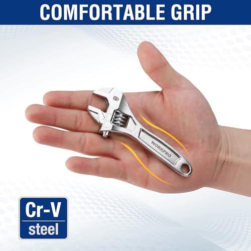 WORKPRO 4" Mini Adjustable Wrench, Cr-V Steel, Compact Design - color: Silver, size: 4 inch