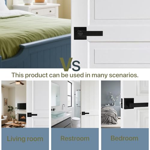 SUNTAI Bedroom/Bathroom Door Handles Levers Square Plate Interior Privacy Door Locksets,Matte Black (10 Pack) - size: 10 Pack