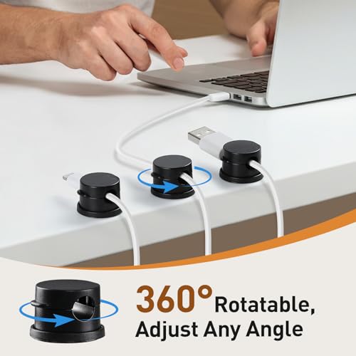 AGPTEK 8 Pack Magnetic Cable Clips, 360° Rotatable Cord Holder, Black - color: Black