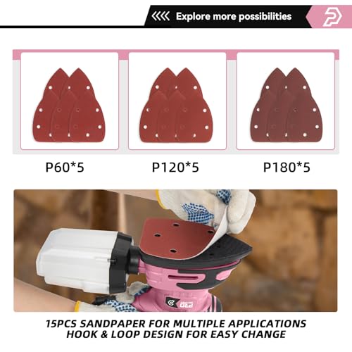 Prostormer Detail Sander, 13000RPM Mouse Sander, 1.6A Electric Palm Sanders - color: Pink