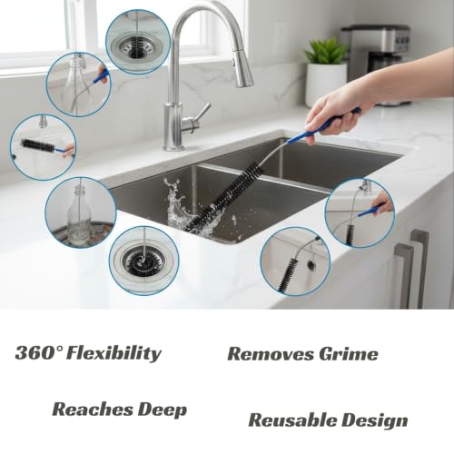 Flexible Drain Cleaning Brush 3PC, Long Reach Pipe Cleaner Brush with Nylon Bristles, Sink Drain, Bathroom Drain, Faucet, Straw, Bottle, Refrigerator Drain & Tube Cleaning Tool