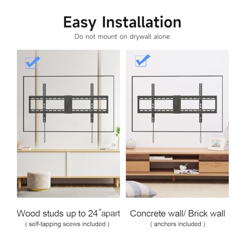 Suptek Tilt TV Wall Mount Bracket for Most 42-90 inch TV, Universal Mount with Max 800x400mm VESA and 154lbs Loading Capacity, Fits Studs 16” 18“ 24" Apart, Low Profile with Bubble Level (MT5084) - size: 42"-90" TV - for wood studs up to 24"