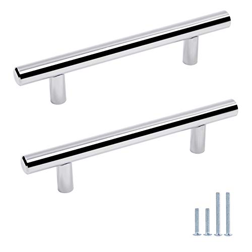 Probrico 30 Pack|3.5 inch Drawer Pulls Stainless Steel, Modern Polished Chrome Cabinet Pull, Round T bar Handles Dresser Drawer knobs, Kitchen Cabinet Knobs Hardware, 6 inch Overall Length - color: Polished Chrome, size: hole center 3-1/2"