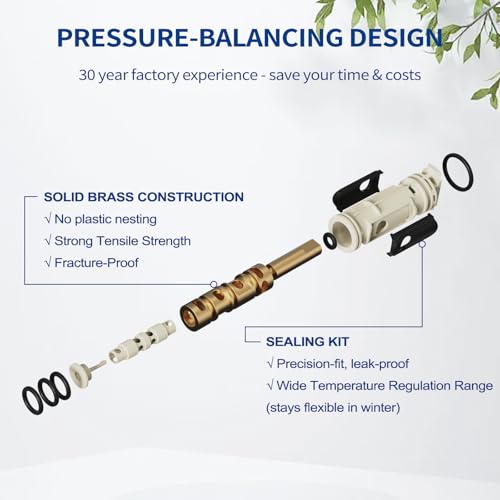 1222/1222B Cartridge Pressure Balancing with 104421 Removal Tool & 116653 Handle Metal Adapter Replacement,Compatible with Moen Posi Temp Single Handle Tub/Shower Faucets Plumbing Repair Kit,Brass - style: 1