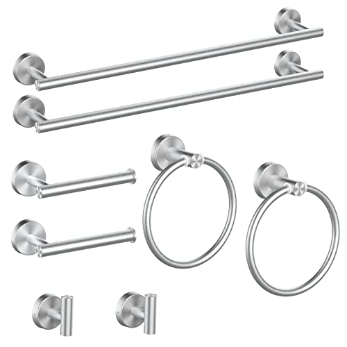 Cilee 8 Piece Brushed Nickel Bathroom Hardware Set, 24inch Towel Bar Set - color: Brushed Nickel