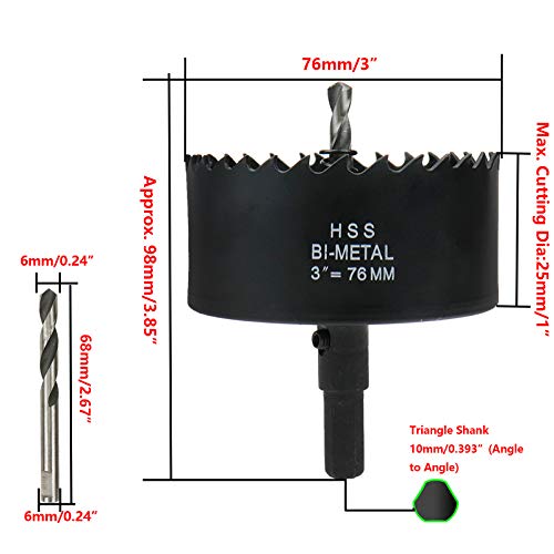 Hole Saw 3-inch Dia for Wood, Plastic, Drywall, Thin Metal - color: black, size: 3"