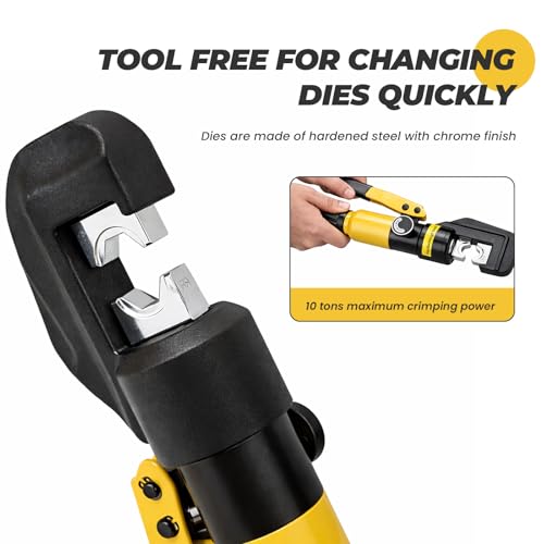 Hydraulic Crimping Tool 10 Tons – Wire Crimper for Battery Cables, Cable Crimping Tool with 9 Dies, Hydraulic Crimper Kit for Wire Rope & Ring Terminals
