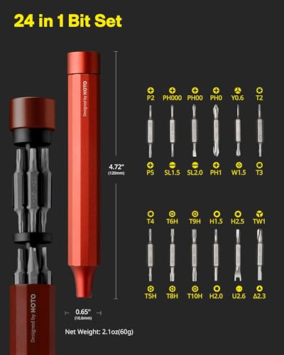 HOTO 24 in 1 Mini Screwdriver Set, Magnetic Torx Bit Set, Eyeglass Repair Kit, EDC Pen Screwdriver for Electronics, Watches, Phones, Laptops, Cameras, Gadgets for Men, Cinnabar Red | Magnetic Torx Bit Set, EDC Pen Screwdriver for Electronics, Watches, Pho