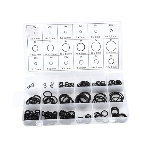 Eujgoov 225pcs Nitrile Rubber O Washer Sealing Assortment Kit 18 Sizes for Car Auto Vehicle Repair, Fittings, AC Manifold, Well Packaged in Re-sealable Plastic Case, No Pollution,