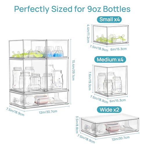 Vtopmart Clear Stackable Storage Drawers Set of 10, Baby Bottle Organizer - style: 4 Small+4 High+2 Wide