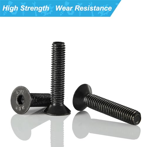 M6 x 8mm 12mm 16mm 20mm 25mm Flat Head Hex Socket Cap Screws Countersunk Bolts, 10.9 Grade Alloy Steel, Black Oxide Finish, Metric Allen Drive, Fully Threaded, Assortment Kit 50Pcs - size: M6 x 8/12/16/20/25 mm