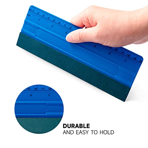 FOSHIO 8 Inch Felt Squeegee for Vinyl wtih Ruler 20CM 4 Round Corners Universal Card, Window Tint Film Installing Hard Blue PP Car Vinyl Wrap Scraper Tool - color: Blue, size: 8 Inch