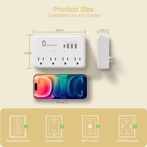 Overtop Wall Outlet Extender,Multi Plug Surge Protector,1800J - color: ‌Ivory White-4AC