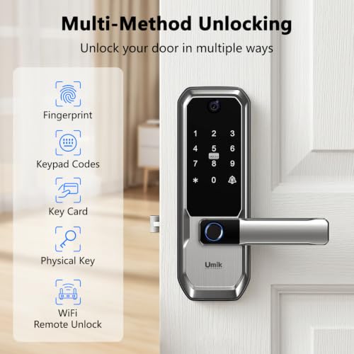 UMIKSMART WiFi Smart Door Lock with Camera, Fingerprint Keypad, App Control - color: Nickel