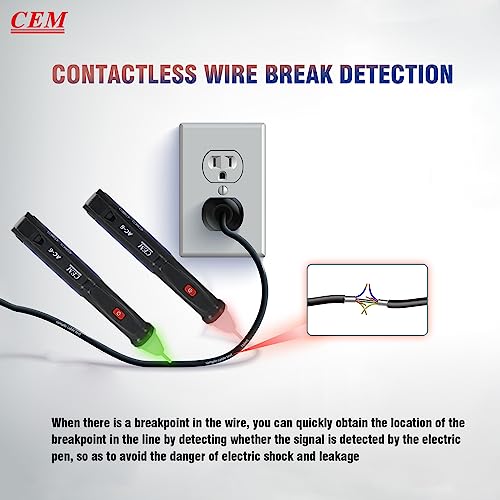 Voltage Tester,CEM AC-6 Non-Contact Voltage Detector,Electrical Tester,AC,LCD Display in Percentage,Buzzer Alarm,Live Wire Tester,Wire Breakpoint Finder - Black-Built-in/External Battery (Random)