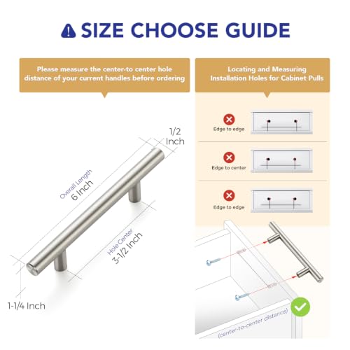 Ravinte Brushed Nickel Cabinet Handles,Round T Pulls,3-1/2 Inch,30 Pack - color: Brushed Nickel, size: 3-1/2 Inch Hole Center
