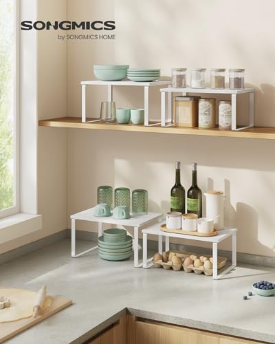SONGMICS Cabinet Organizer Shelf, Set of 2 Spice Rack, Kitchen Storage - color: Cloud White + Snow White, size: 11.7"w