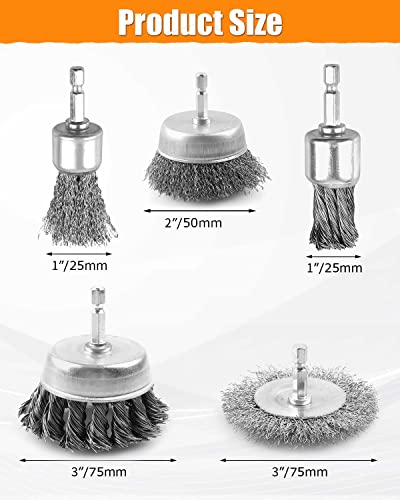 5 Pcs Drill Wire Brush Set, Heavy Duty Wire Brush Wheel for Drill - style: 5pcs(Twisted & Carbon Steel Wire)