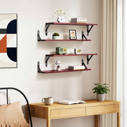 ROMGUAR CRAFT Wood Wall Floating Shelves Set of 4, 23.6" x 6" - Red - color: Red, size: 23.6" x 6"