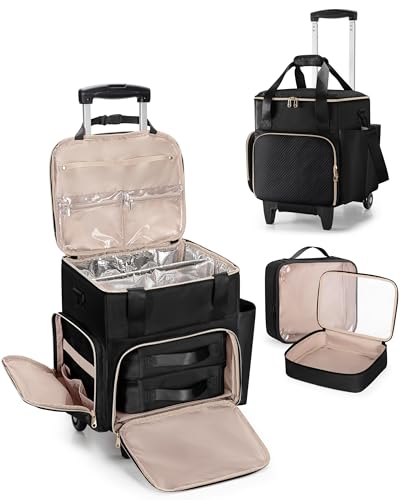 Rolling Hair Tools Travel Bag, Hairstylist Bag with Wheels, Black - color: Black