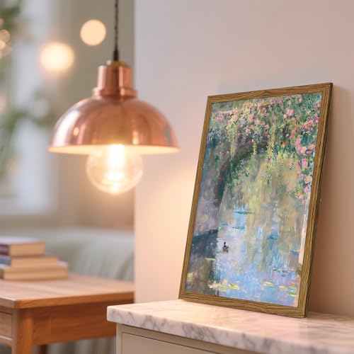 Framed Vintage Monet Canvas Wall Art, Floral Landscape Wall Decor Paintings, Country Nature Pictures Prints Aesthetic Home Decor for Living Room Bedroom Bathroom 12x16 inch - color: Bridge, size: 16"L x 12"W