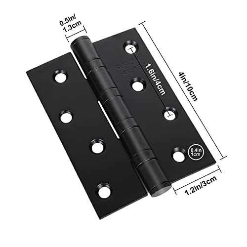 6PCS Matt Black Door Hinges 4 Inch x 3 Inch, Square Interior Hinges, Stainless Steel Hardware Hinge for Interior Door and Exterior Door Use, Hinge Bearing Diameter 1/2 Inch, Thickness 1/10 Inch