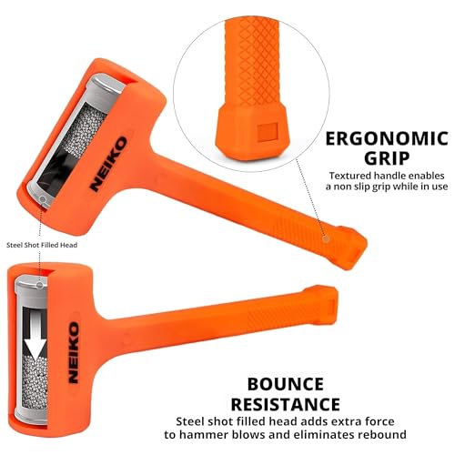 NEIKO 02851A Dead Blow Hammer, 5 Pounds, Neon Orange Deadblow Hammers, Mallet, Spark and Rebound Resistant, Unibody Molded, Soft Blow Rubber, Checkered Grip, Steel Shot and Core - size: 5 Pound, style: Dead Blow