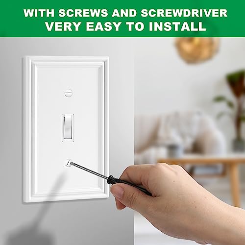 4 Pack White Decorative Wall Plate Single Toggle Light Switch Cover Plate - size: 1 Gang Single Toggle
