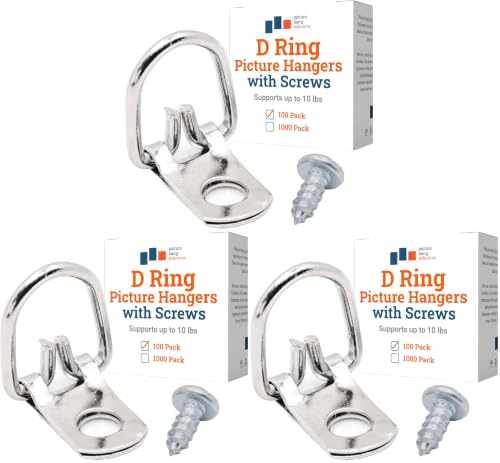 D Ring Picture Hangers with Screws - 300 Pack - Bulk D Rings - Pro Quality Hangers, Picture Hanging Hardware, Dring, Small D Ring Picture Hangers - Picture Hang Solutions. - size: 300 Pack