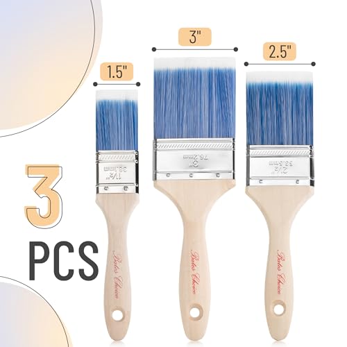 Bates Paint Brushes - 3 Pack, 1.5' to 3', Treated Wood Handle, Multi-Size Stain & Wall Paint Brush Set - color: Wood Handle, size: 3 Pack, 1.5", 2.5", 3"