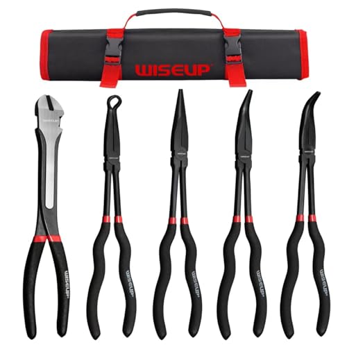 WISEUP 5Pcs Long Needle Nose Pliers Set ，Premium Carbon Steel