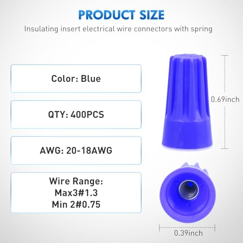 Nilight 400PCS Blue Wire Connectors Kit 20-18 AWG Electric Wire Caps - color: 400PCS 20-18# Wire Caps