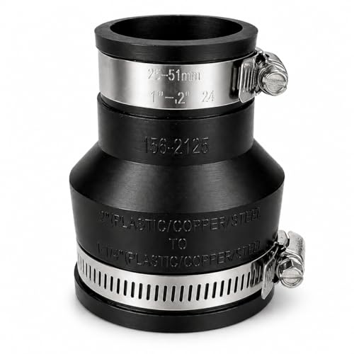 1 1/4" to 2" Flexible Pvc Pipe Coupling with Stainless Steel Clamp, Flexible Fitting for Connecting Cast Iron, Plastic and Copper Pipes, for Sewer and Drain Connections(Black) - size: 1 1/4" to 2"