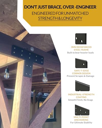 4 Pcs Ultra-Thick T Post Bracket, 12" x 8" Extreme Weatherproof Flat Mending Plate, Heavy Duty Structural Connector for 4x4 6x6 Lumber, Outdoor Pergola, Cabin & Deck Timber Framing - size: 4 Pack, style: Heavy-Duty T-Bracket