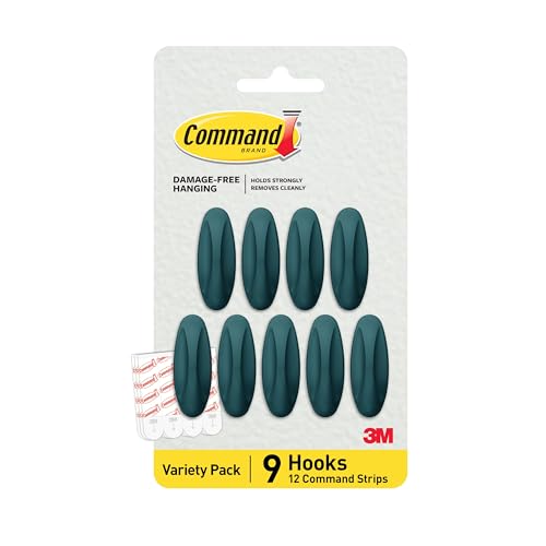 Command Medium Designer Hooks, 9 Hooks, 12 Strips - color: Twilight Teal