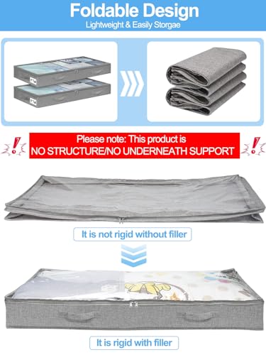 punemi 5 inch High Soft Fabric Low Profile Under Bed Storage, 2 Pack, Grey - color: Grey, size: 2 Pack-5 inch Tall-Soft
