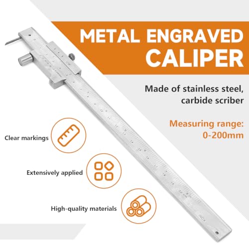 200mm Metal Scriber Calipers, Marking Gauge Calipers, 0-8 inch Carbide Parallel Cross Caliper for Scribing Iron, Steel, Wood and Other Materials