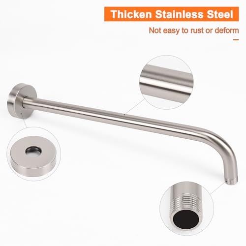 Shower Arm with Flange and Teflon Tape, Wall Mounted Shower Pipe 304 Stainless Steel Extension Arm for Fixed Shower Head & Handheld (15 Inch, Brushed Nickel) - color: Brushed Nickel, style: 15 Inch