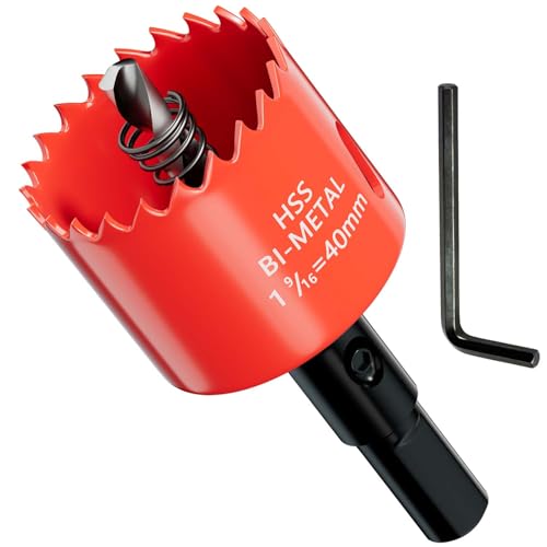 1-9/16 in. Bi-Metal Hole Saw Drill Bits - Versatile and Durable Hole Cutter for Wood, Plywood, Plaster Drywall, Ceiling, Plastic Pipe, PVC and Thin Metal - Includes Arbor & Pilot Bit (40mm) - size: 1-9/16"(40mm)