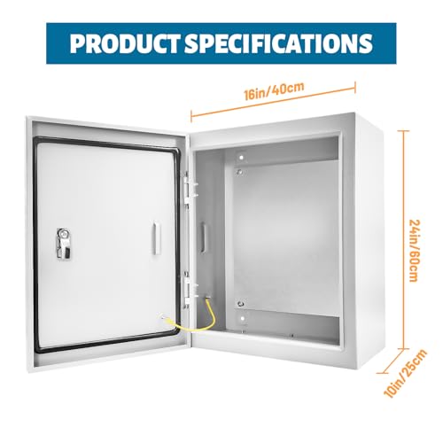 Electrical Junction Box 24x16x10, NEMA 4X IP66 Steel Enclosure Box - size: 24 x 16 x 10''