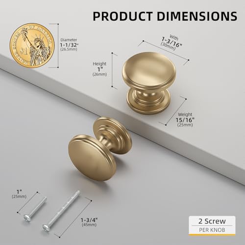 Goldenwarm Cabinet Knobs, Champagne Bronze Dresser Knobs 1-1/5 Inch 10 Pack Round Kitchen Hardware, Solid Zinc Alloy, Single Hole, Screws Included, Drawer Knob for Cupboard Dresser Bathroom Vanity - color: Champagne Bronze
