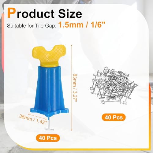 PATIKIL Tile Leveling Kit, 40 Pcs Reusable Leveler +40 Pcs Replaceable Steel T-Pin Tile Leveling System for Wall Floor, Yellow Blue