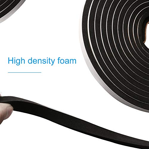2 Rolls Foam Tape Weatheratrip for Door Window Insulation, Single Sided Foam Strips Adhesive, High Density Foam Seal Tape, Closed Cell Foam Seal Strip Tape(1/2"Wx1/4"Tx32FT, Black) - size: 1/2"W x 1/4"T x 32FT
