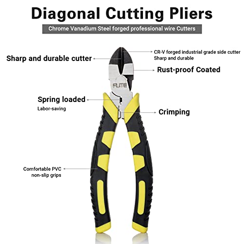 Professional Wire Cutters Heavy Duty,6 inch Diagonal Cutting Pliers with Crimper Design,Chrome Vanadium Steel Forged Spring-Loaded Side Cutters