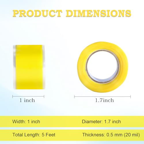 Self Fusing Silicone Tape 1 in x 5' Yellow Waterproof Rubber Leak Proof Sealing Rubber Self-amalgamating Tape for Emergency Hot and Cold Water Pipe Repairs and Tool Fixation - size: 1 Roll - 5 ft - Yellow - 20 mil Thickness