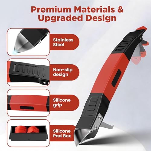 6 in 1 Silicone Caulking Tool Kit, Caulk Grout Remover Tool (Red) - color: Red